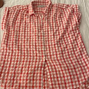 Like new! LOFT Red and White Plaid Blouse